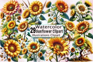 Watercolor Sunflower Clipart Bundle Graphic by SVGArt · Creative Fabrica