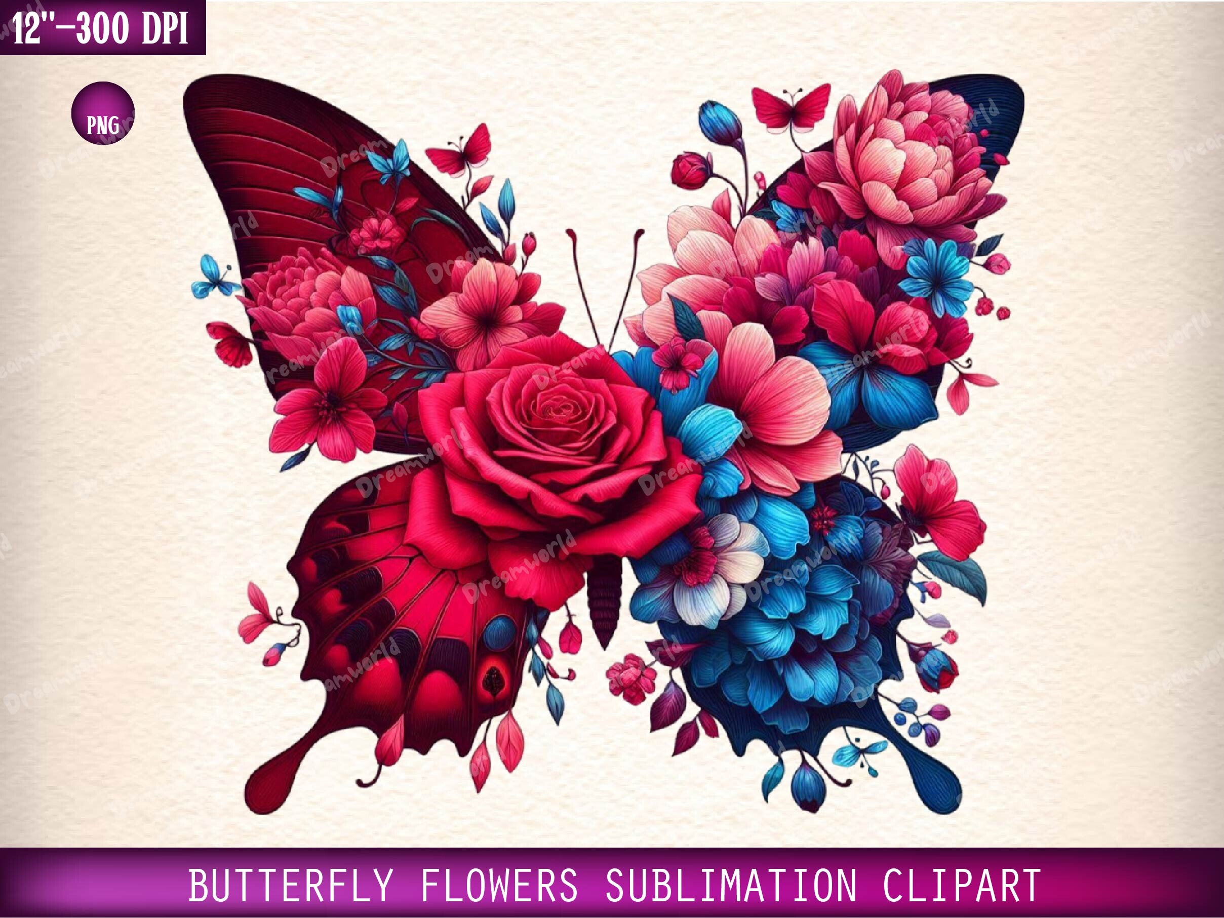 Butterfly Flowers Sublimation Clipart Graphic by Dreamworld · Creative ...