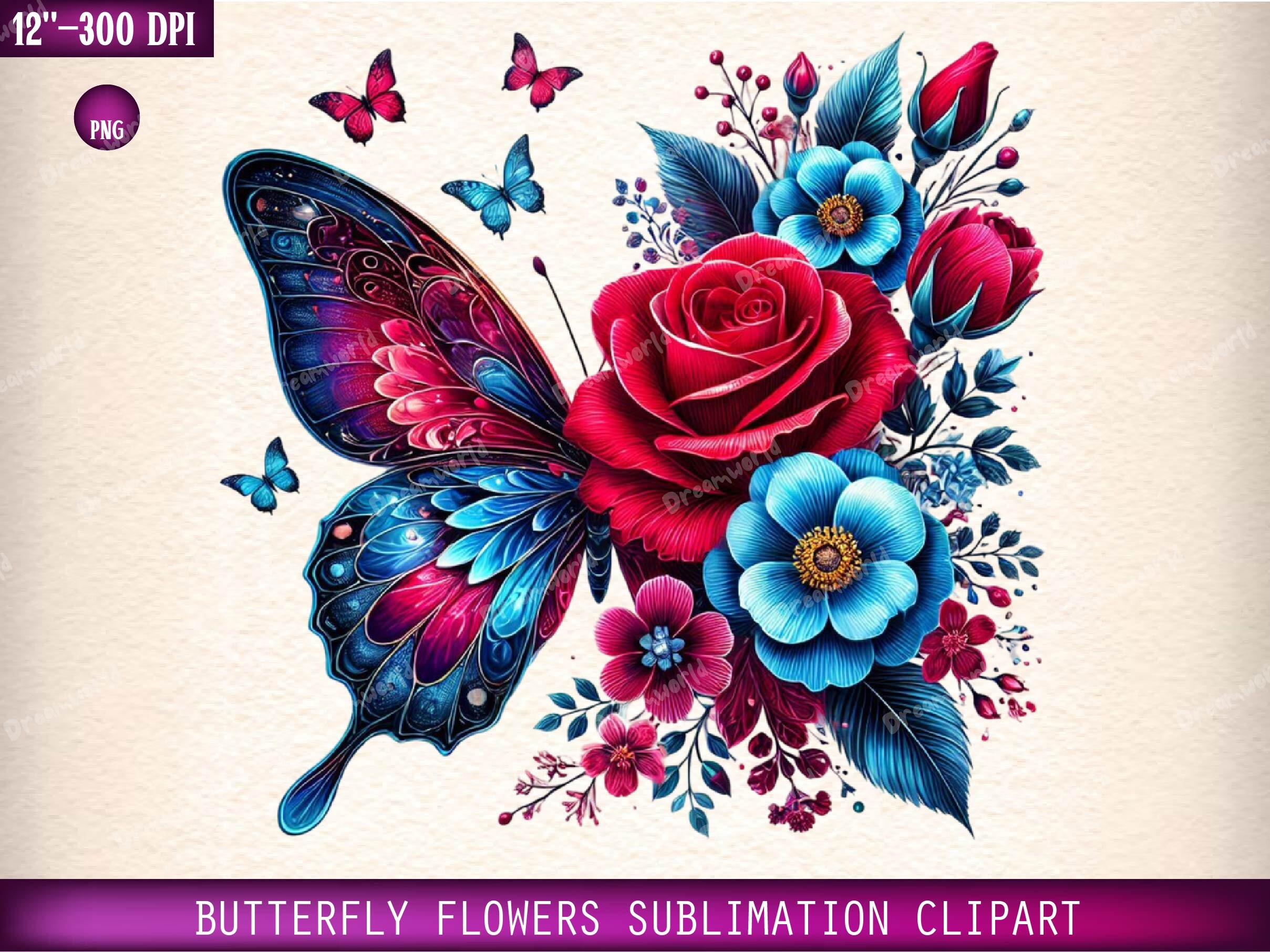 Butterfly Flowers Sublimation Clipart Graphic by Dreamworld · Creative ...