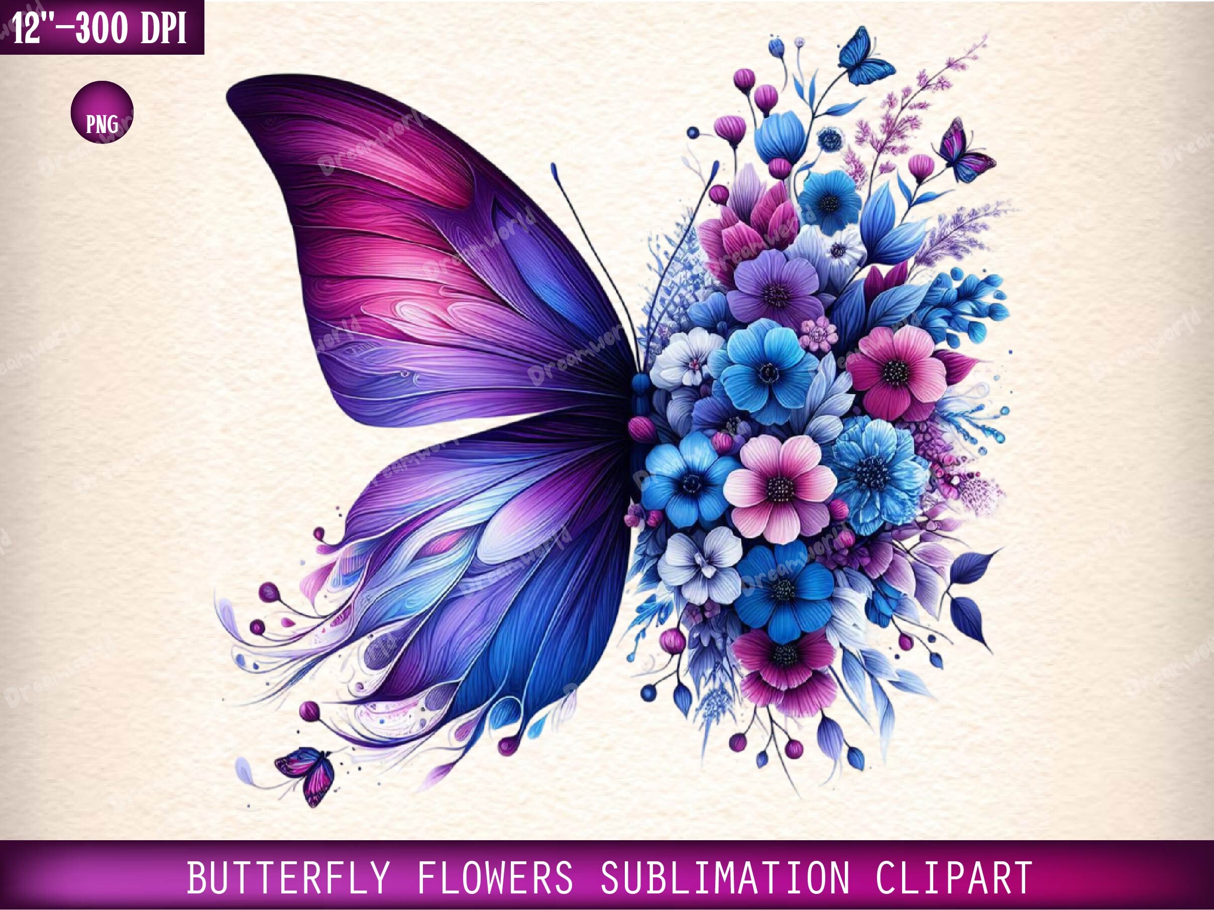 Butterfly Flowers Sublimation Clipart Graphic by Dreamworld · Creative ...