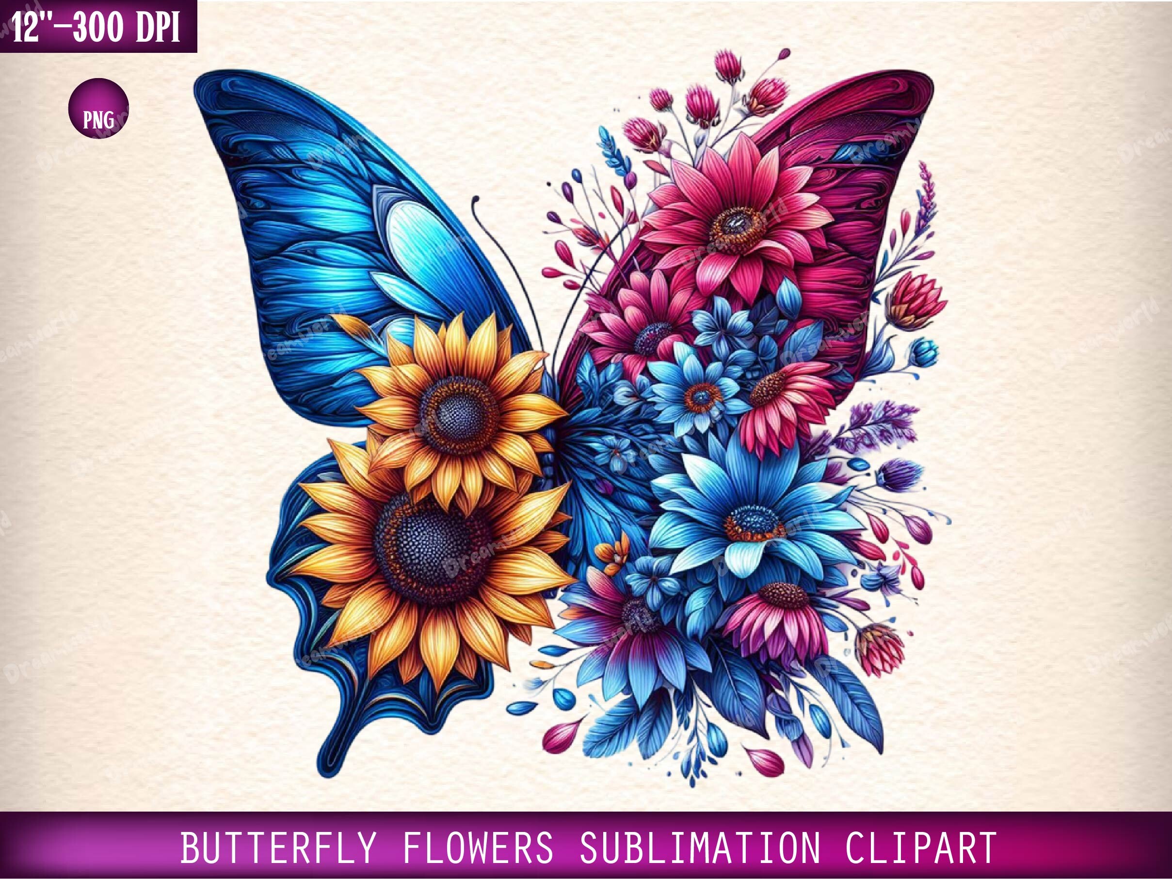 Butterfly Flowers Sublimation Clipart Graphic by Dreamworld · Creative ...