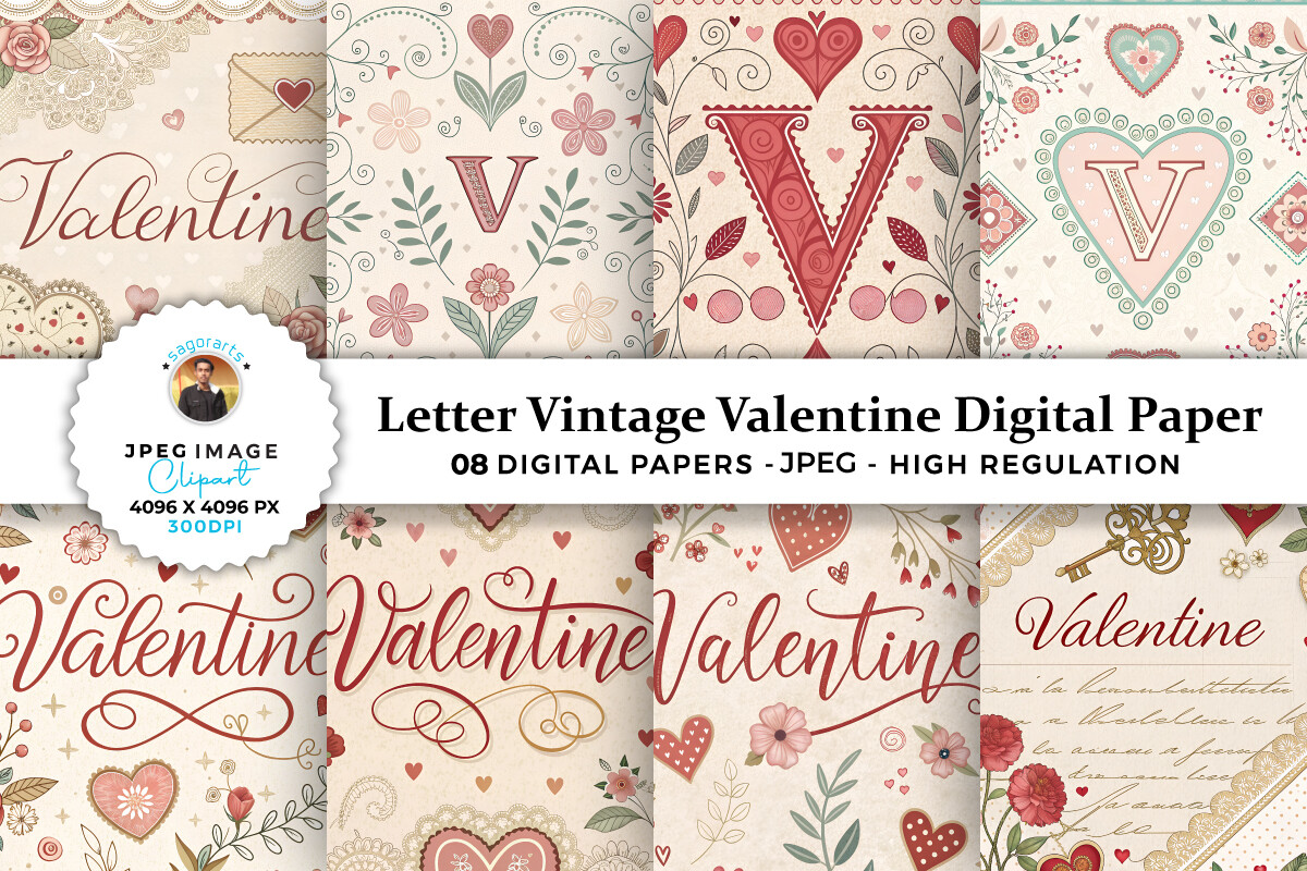 Letter Vintage Valentine Digital Paper Graphic by sagorarts · Creative ...