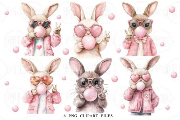 Retro Easter Bunny PNG Bundle Graphic Print Templates By MLStudio