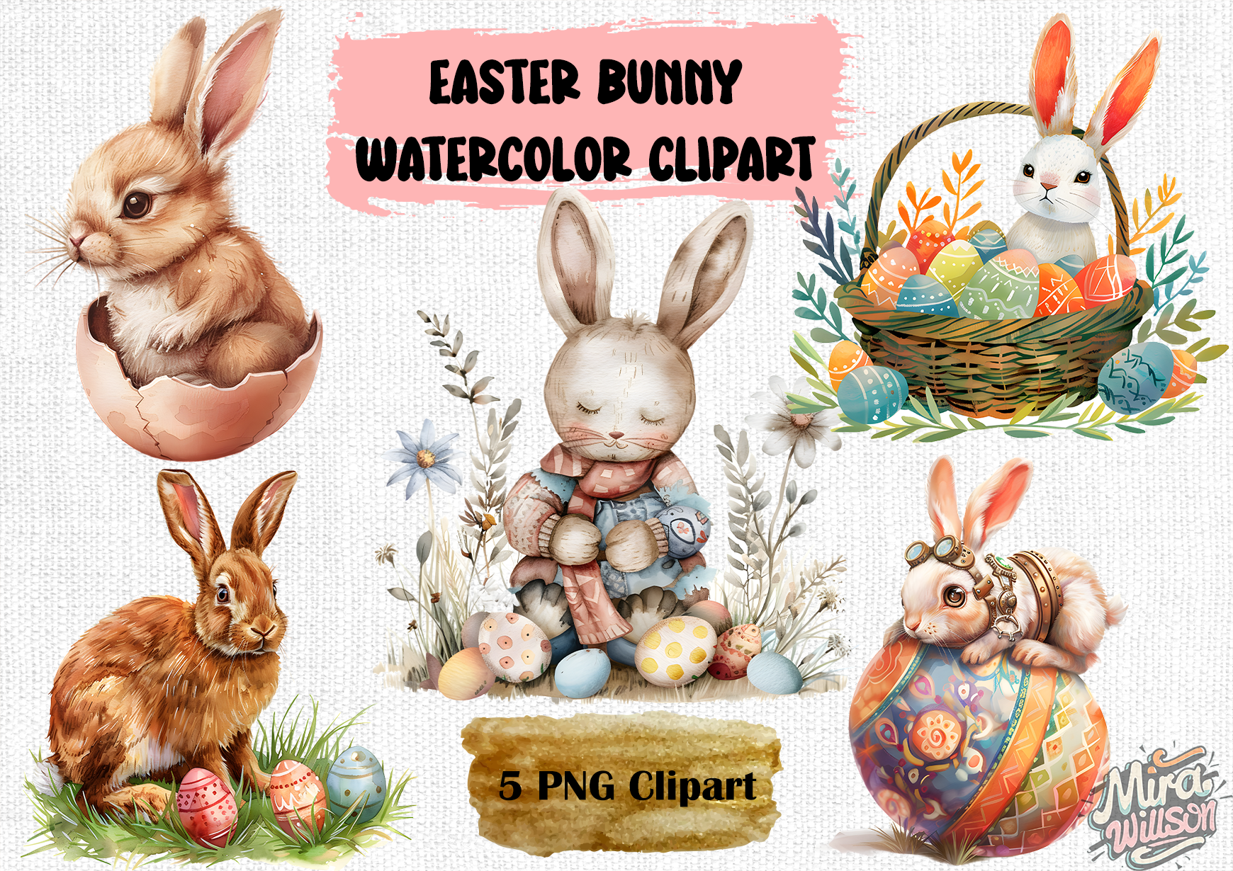 Cute Easter Bunny Clipart Bundle Graphic by Mirawillson · Creative Fabrica