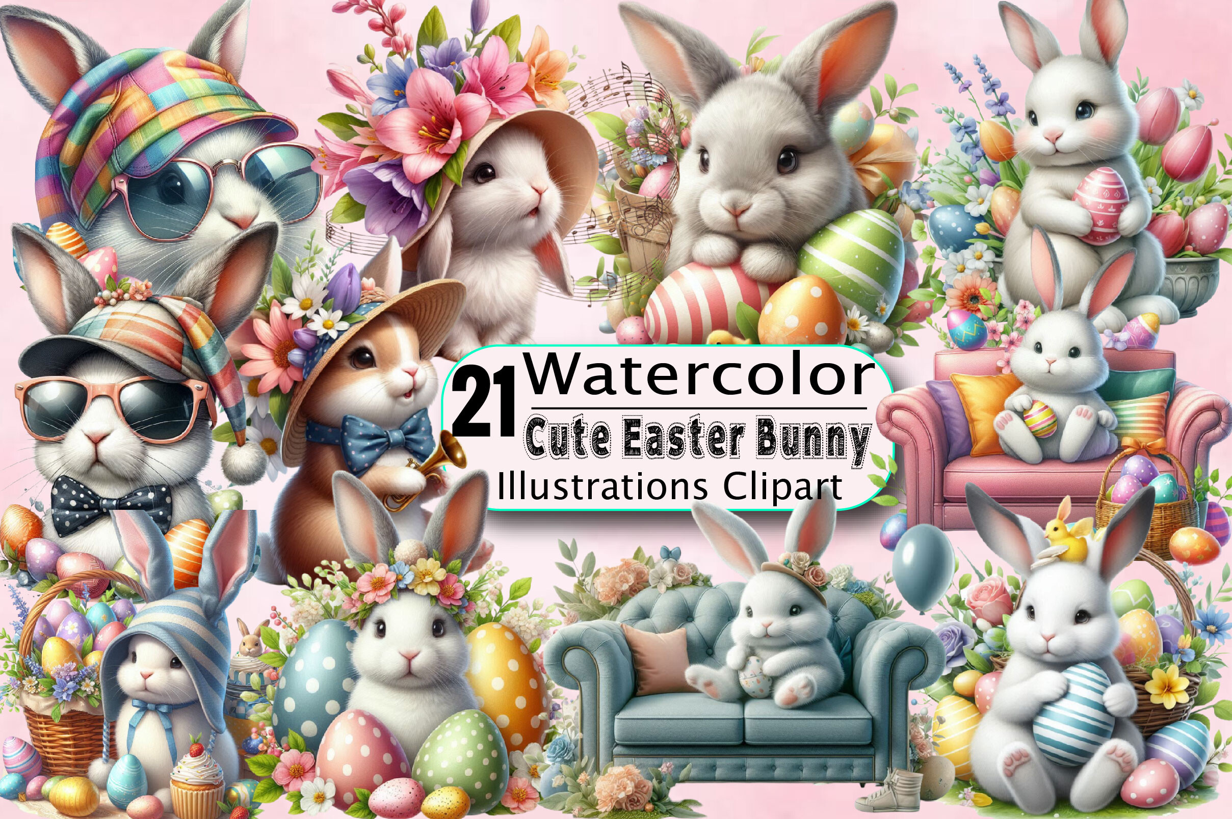 Easter Bunny Sublimation Clipart Graphic by SVGArt · Creative Fabrica