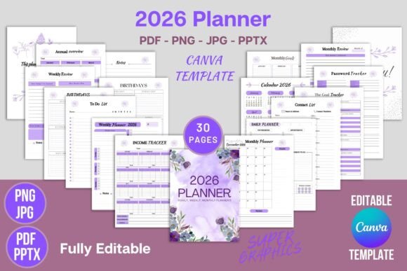 Editable 2026 Planner Canva Template KDP