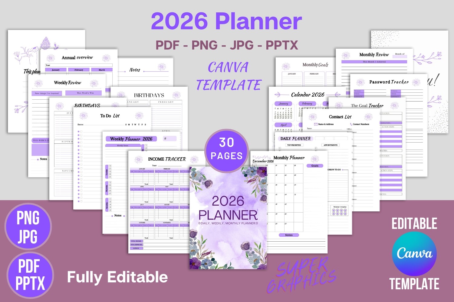 Editable 2026 Planner Canva Template KDP