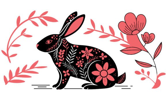 Floral Easter Bunny Silhouette