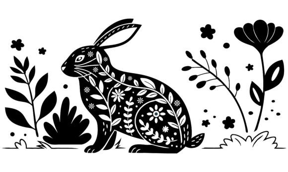 Floral Easter Bunny Silhouette
