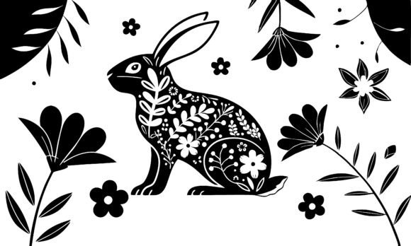 Floral Easter Bunny Silhouette