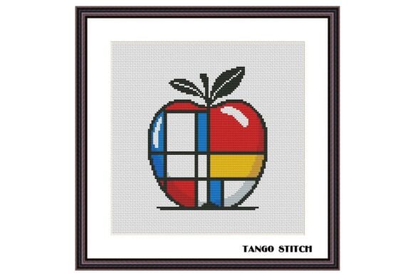 Mondrian Inspired Fruit Cross Stitch Art