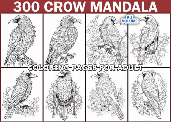 300 Crow Mandala Coloring Pages Adults