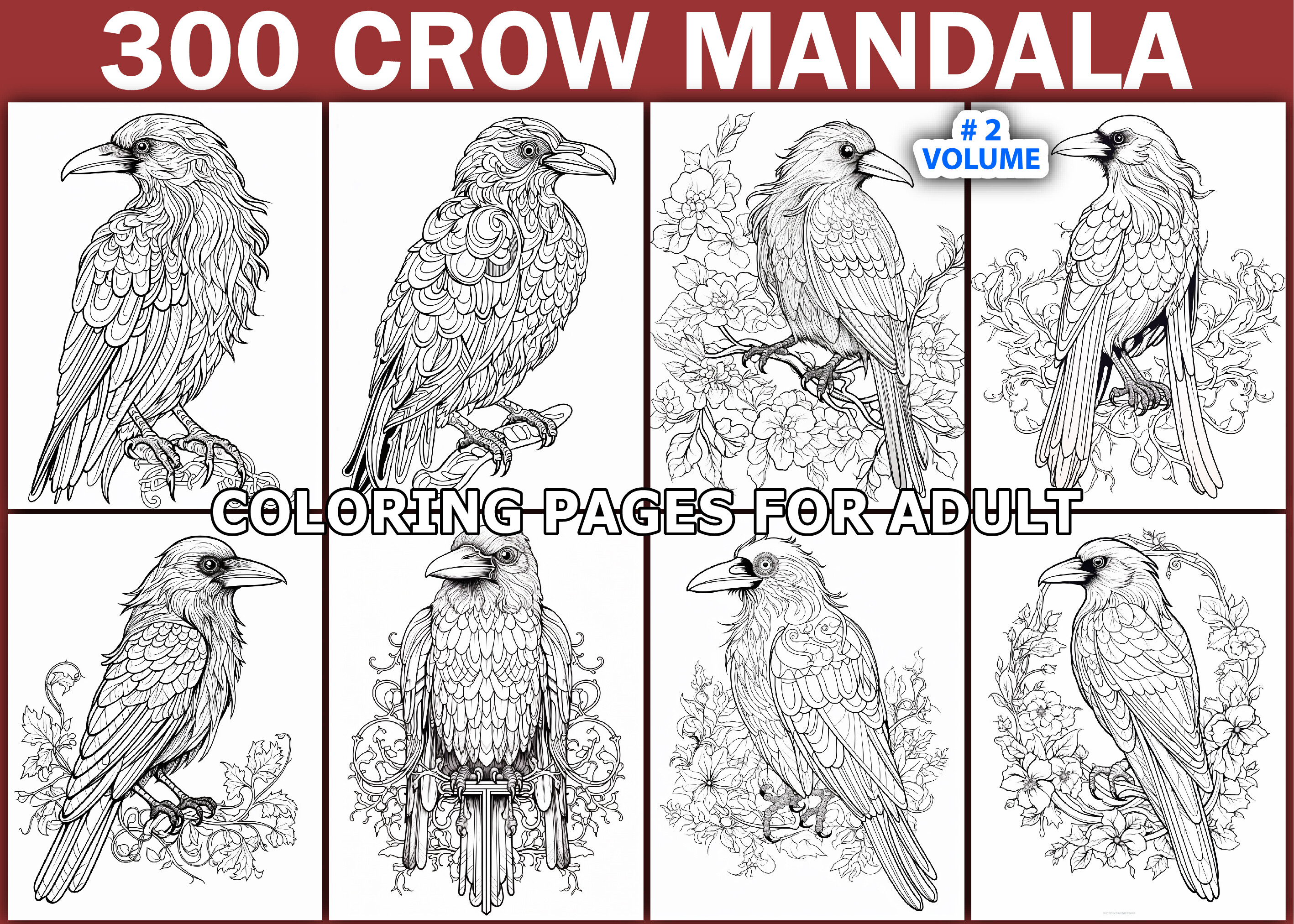 300 Crow Mandala Coloring Pages Adults
