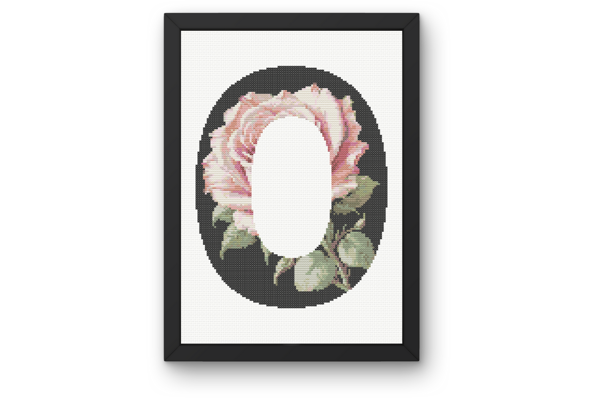 Pink Rose on Black O Monogram