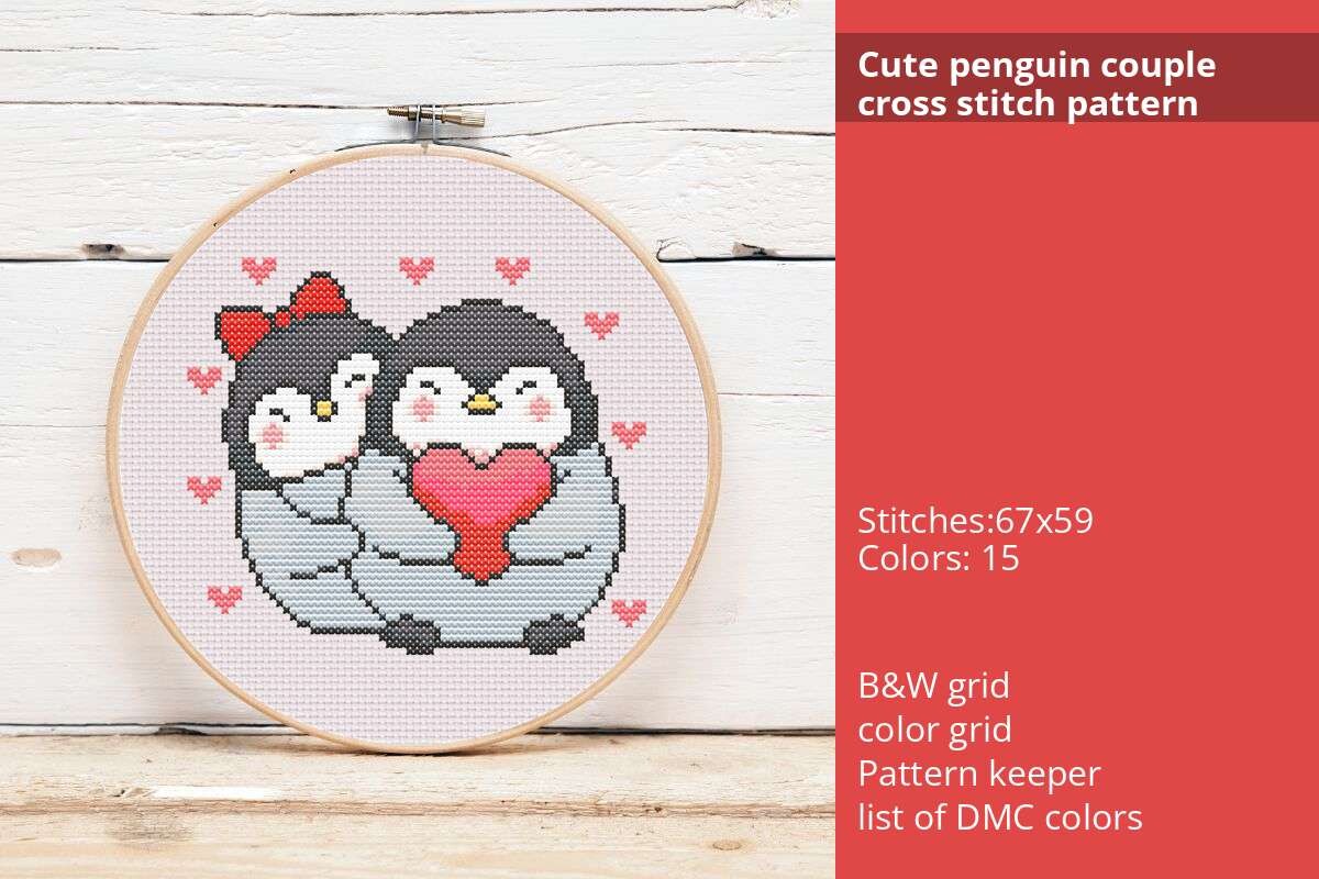 Cute Penguin Couple Cross Stitch Pattern