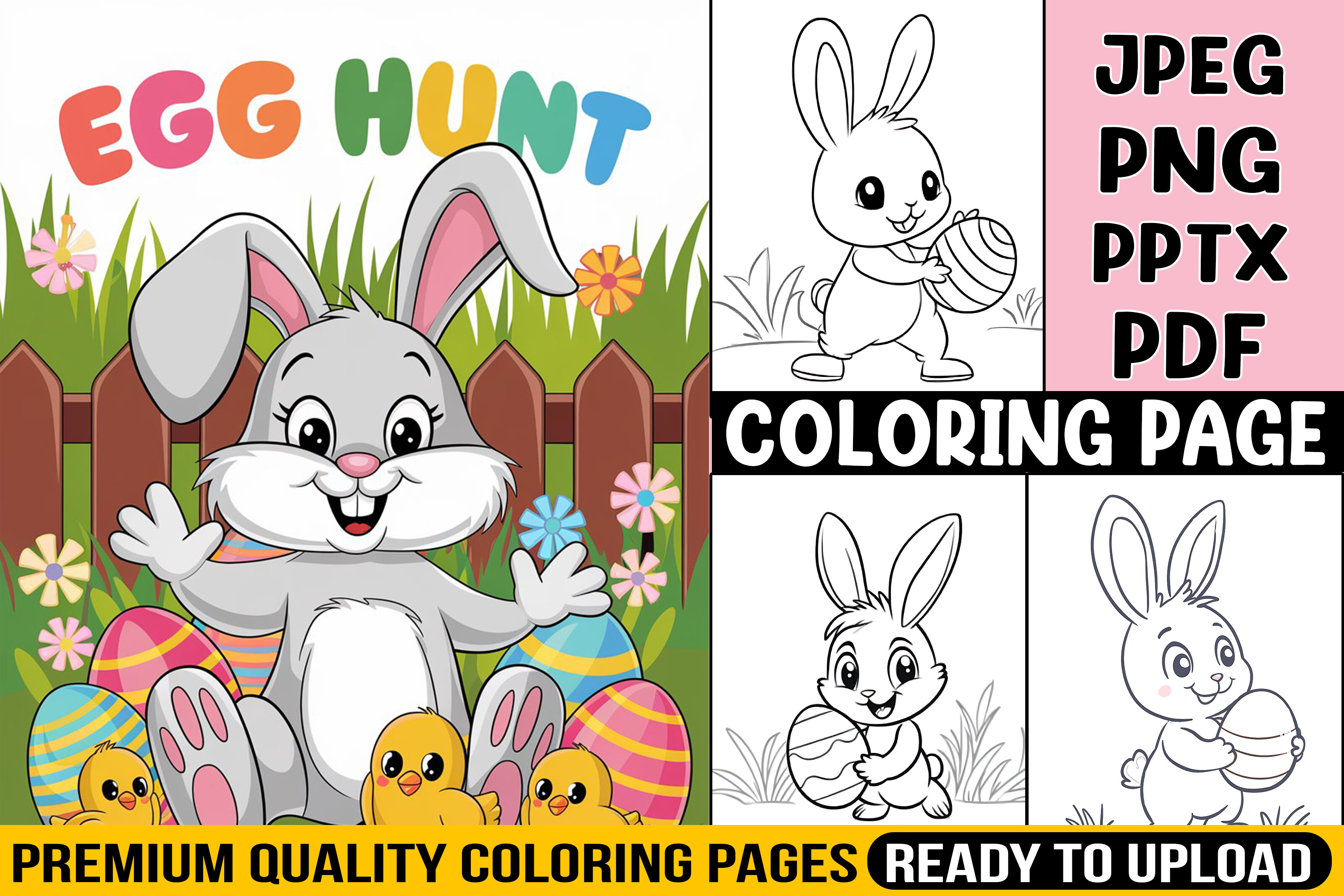 Easter Egg Hunt Coloring Pages for Kids Graphic by TechPeak Crafts ...