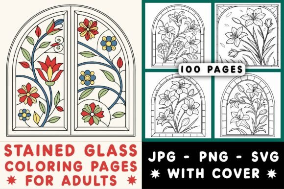 Floral Stained Glass Coloring Pages