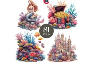 Mermaid and Underwater Sea Life Elements Graphic by c.kav.art ...