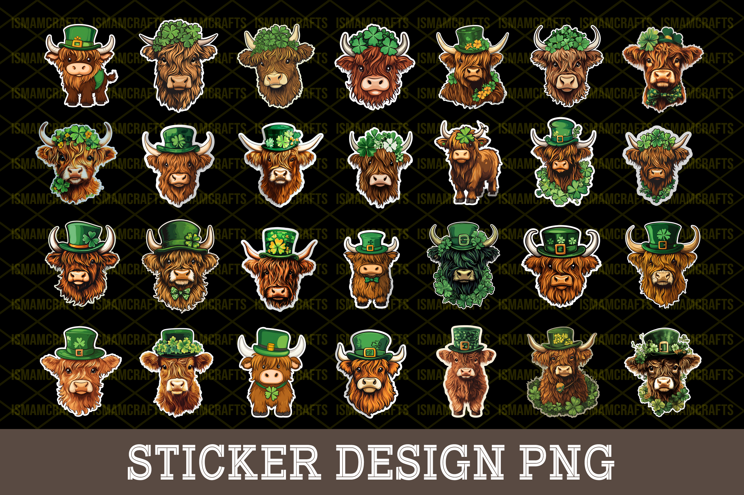 St. Patrick's Highland Cow Sticker PNG Graphic by IsmamCrafts ...