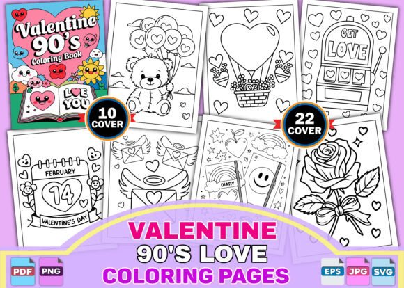 Valentine 90's Love Coloring Book Pages