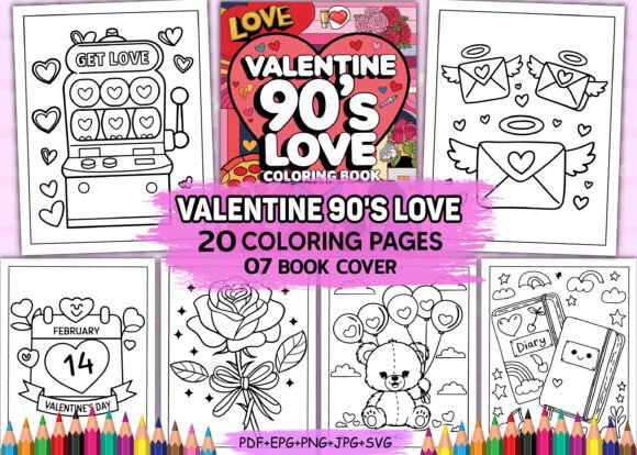 Valentine 90's Love Coloring Pages