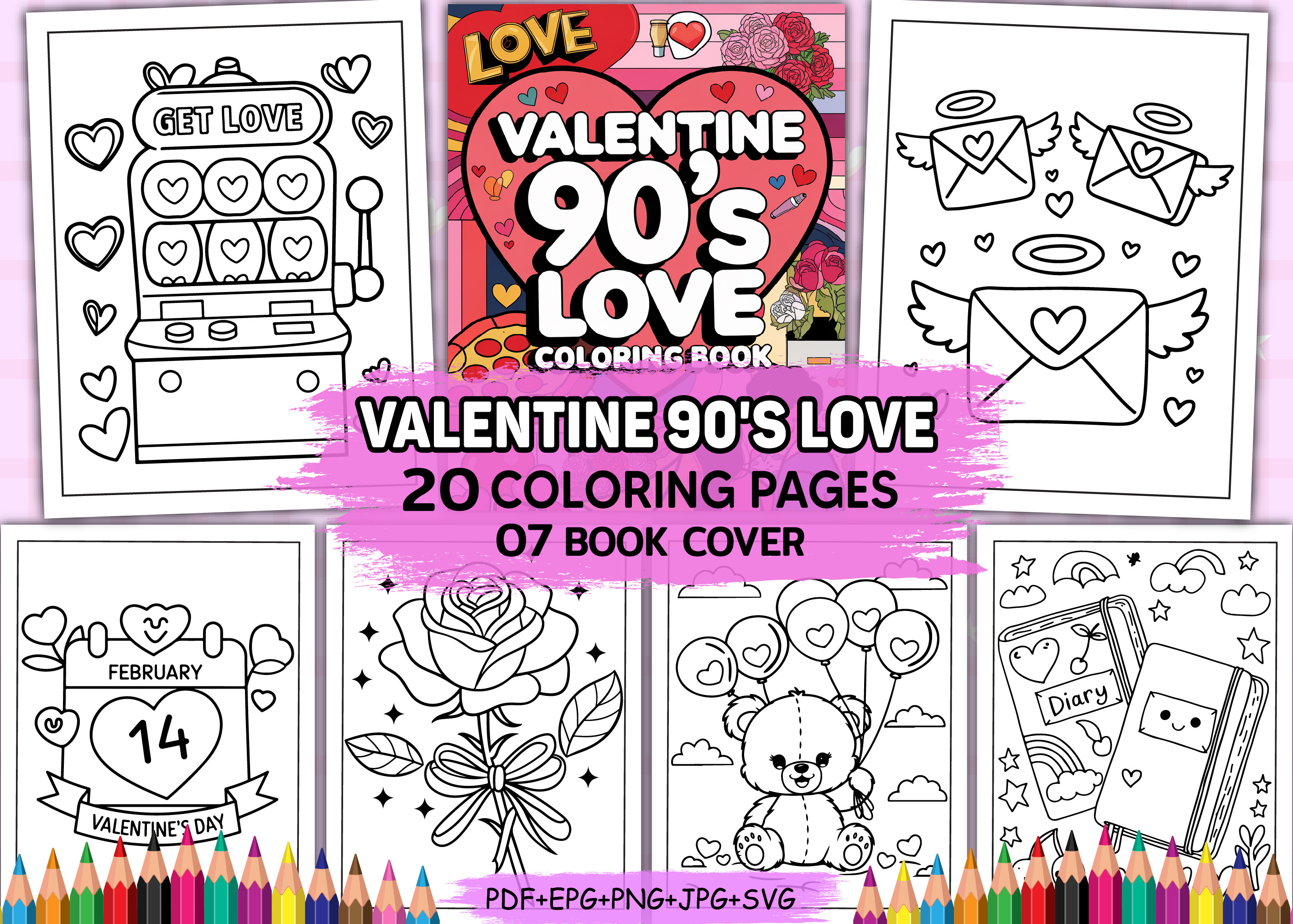 Valentine 90's Love Coloring Pages