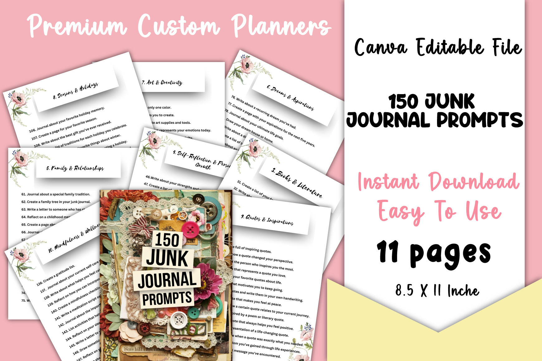 150 Junk Journal Prompts Canva KDP