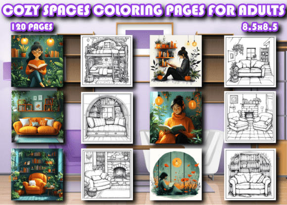 Cozy Spaces Coloring Pages for Adults