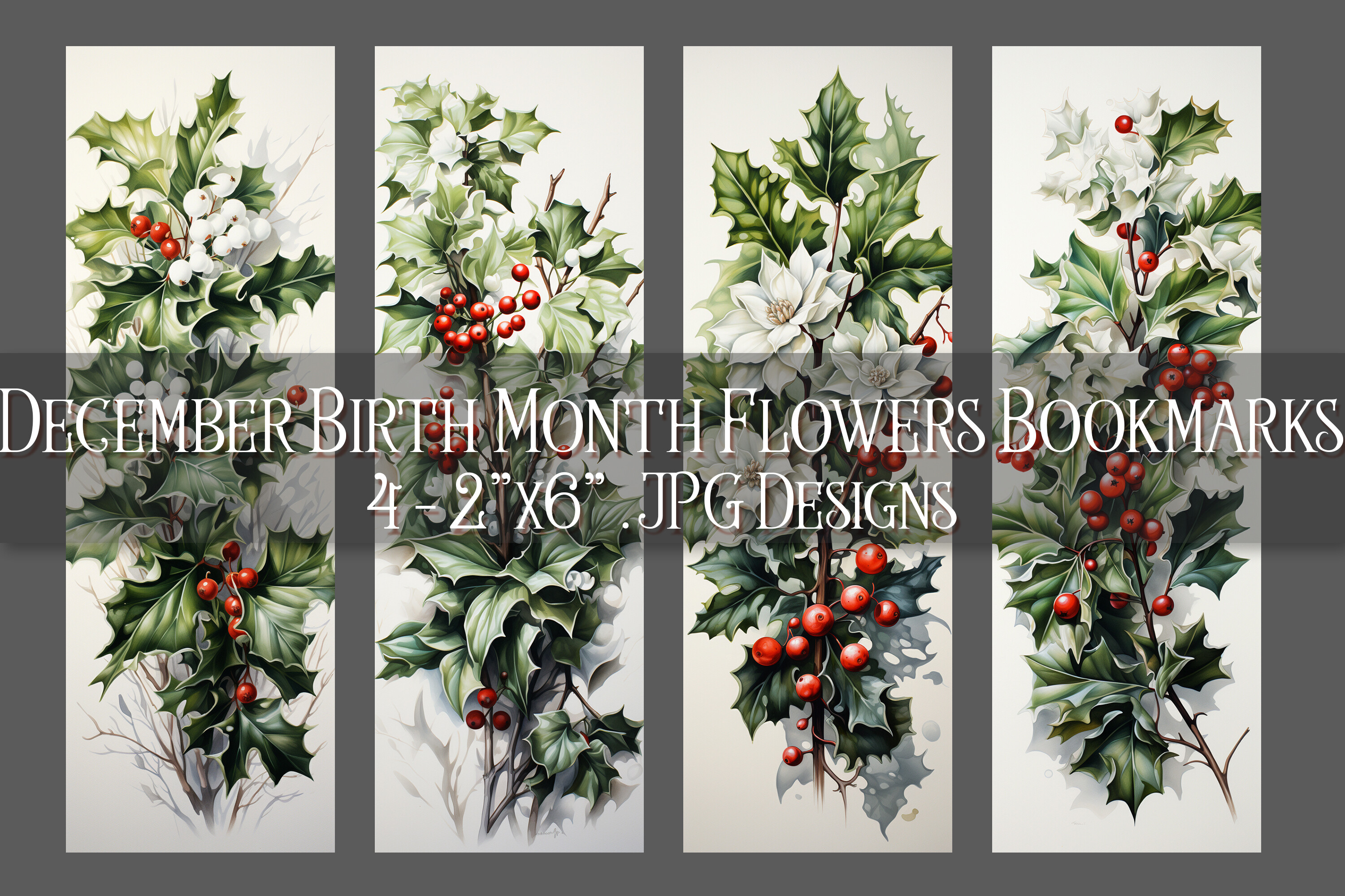 December Floral Bookmark, Holly Bookmark Graphic by Designing with ...