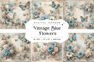 Vintage Blue Flowers Junk Journal Pages Graphic by Finiolla Design ...