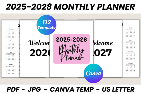 2025-2028 Monthly Planner Canva Template