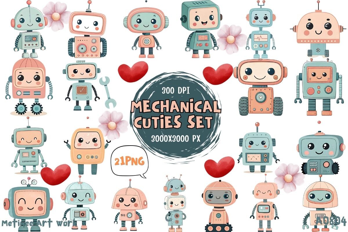 A0804 Mechanical Cuties Set Graphic by METINEE ART WORK · Creative Fabrica