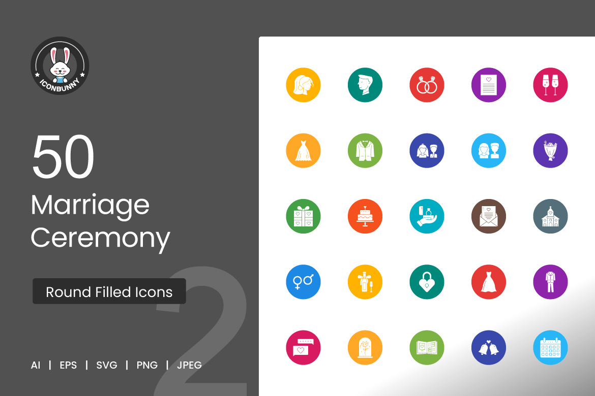 Marriage Ceremony Flat Round Icons Graphic by IconBunny · Creative Fabrica