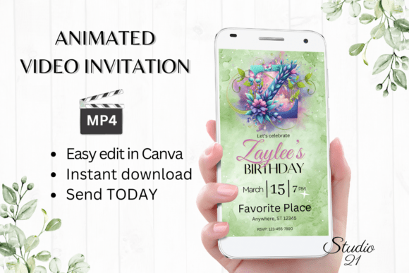Monogram Floral Birthday Inviatation