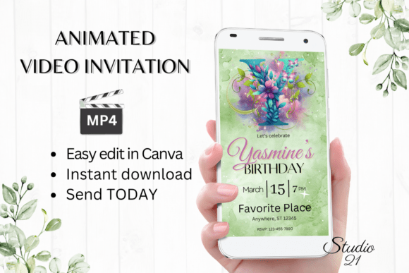 Monogram Floral Birthday Inviatation