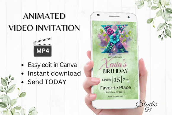 Monogram Floral Birthday Inviatation