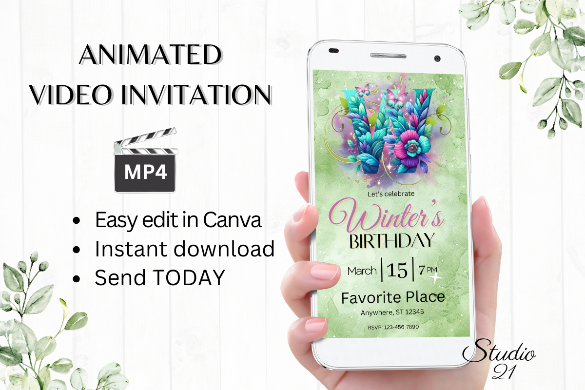 Monogram Floral Birthday Inviatation