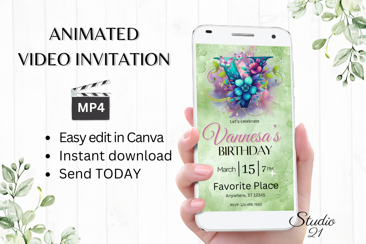 Monogram Floral Birthday Inviatation