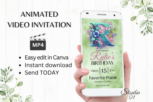 Monogram Floral Birthday Inviatation