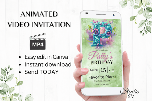 Monogram Floral Birthday Inviatation