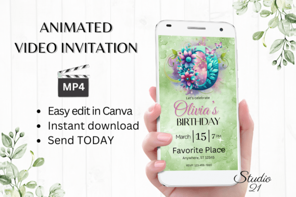 Monogram Floral Birthday Inviatation