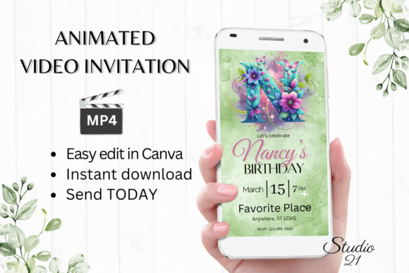 Monogram Floral Birthday Inviatation