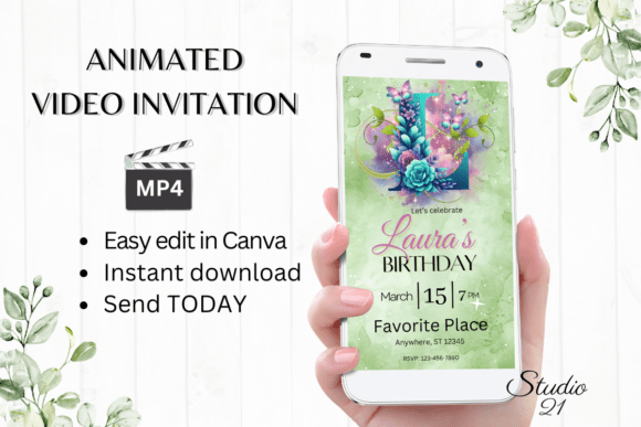 Monogram Floral Birthday Inviatation