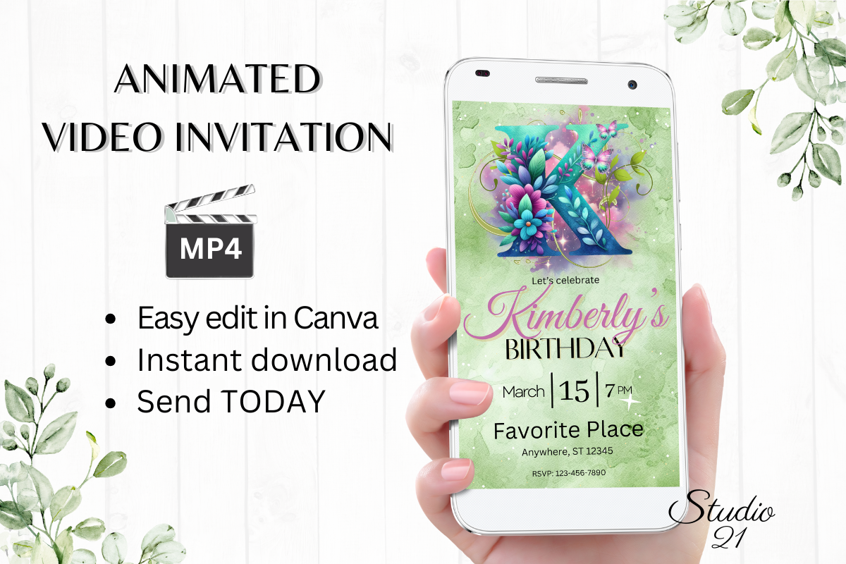 Monogram Floral Birthday Inviatation