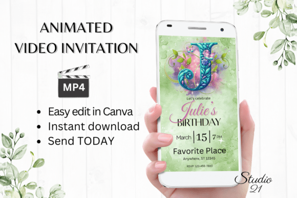 Monogram Floral Birthday Inviatation