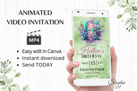 Monogram Floral Birthday Inviatation