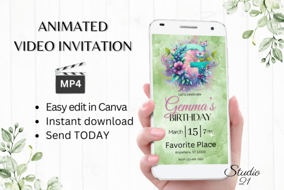 Monogram Floral Birthday Inviatation