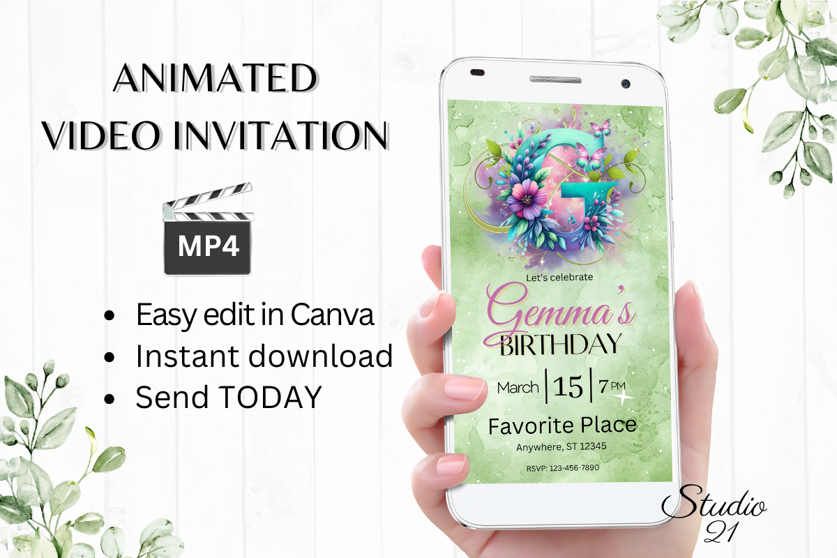 Monogram Floral Birthday Inviatation