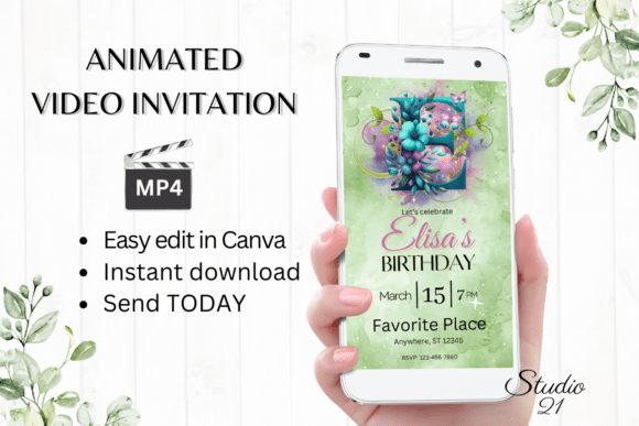 Monogram Floral Birthday Inviatation