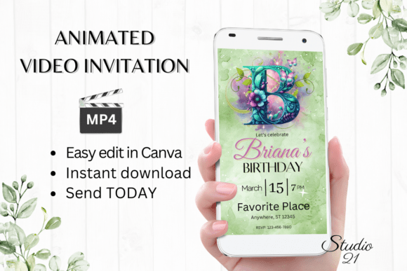 Monogram Floral Birthday Inviatation